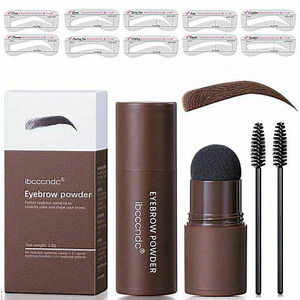 Dark brown 10‎ Reusable Stencils With Pen Brushes Waterproof Eyebrow Make up